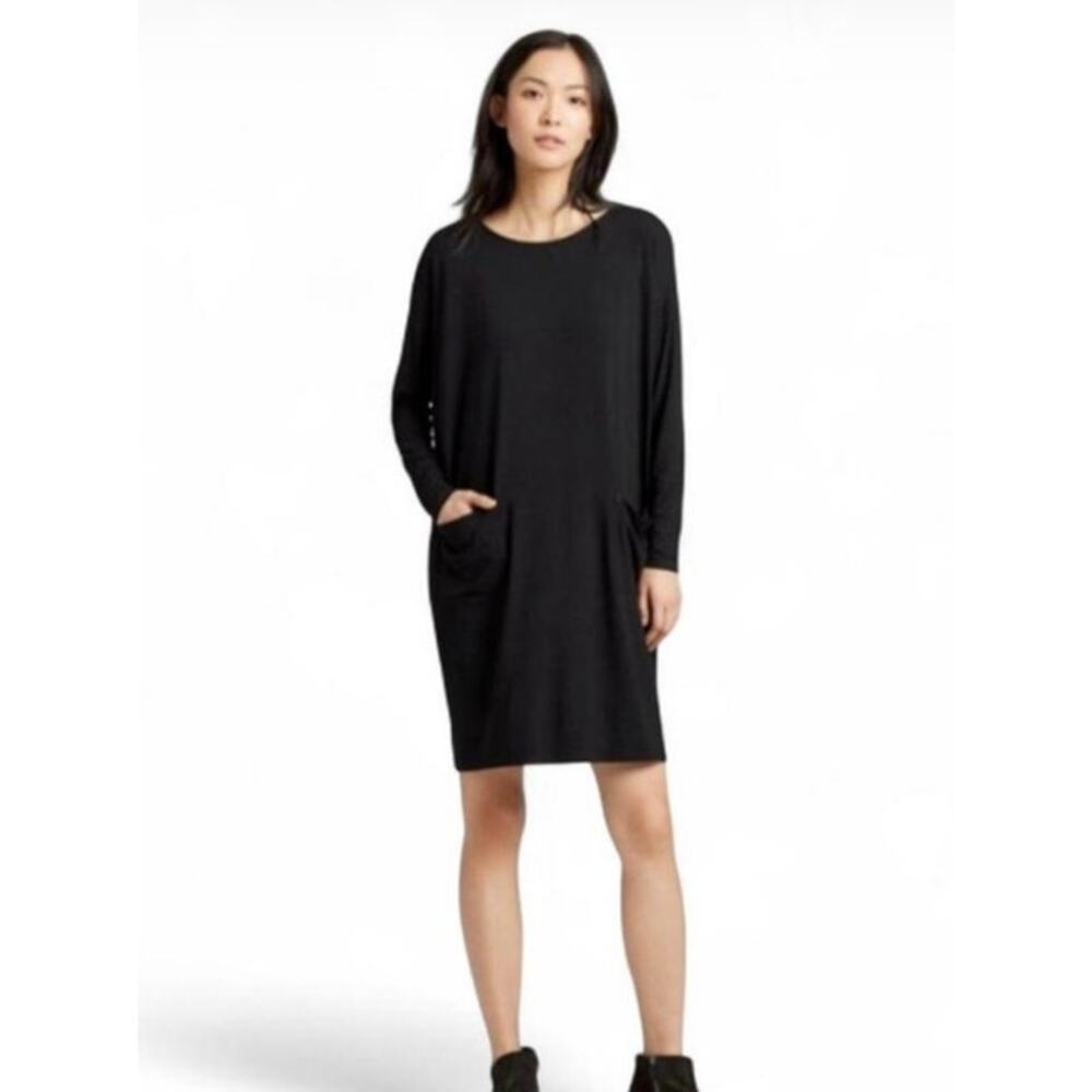 Eileen Fisher Black Jersey Pocket Dress Minimalist Lagenlook Medium